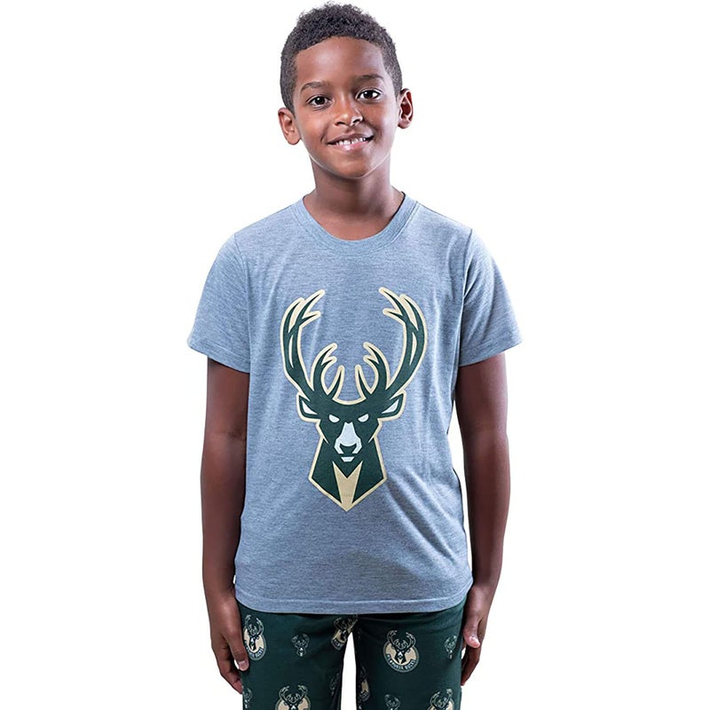 Ultra Game NBA Official Youth 2 Piece T-Shirt & Lounge Pants Pajama Set, Milwaukee Bucks, Boys Sizes, 10-12 - Image 2